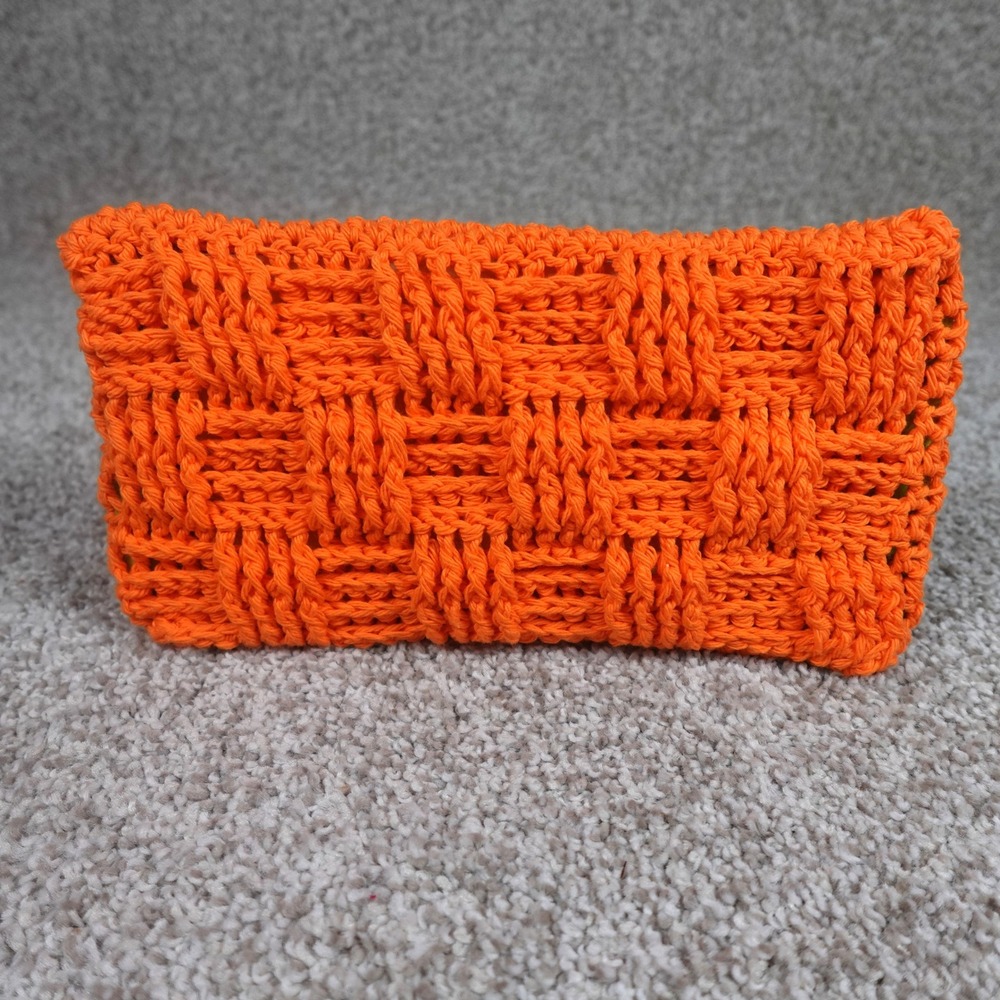 Handmade Orange Crochet Reusable Mop Cover‎ Basketweave Scrubbing Pad